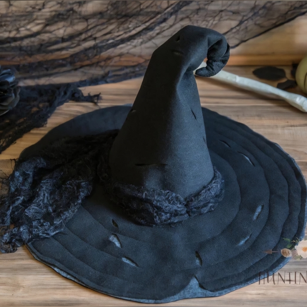 Elegant Black Witch Hat with Lace
